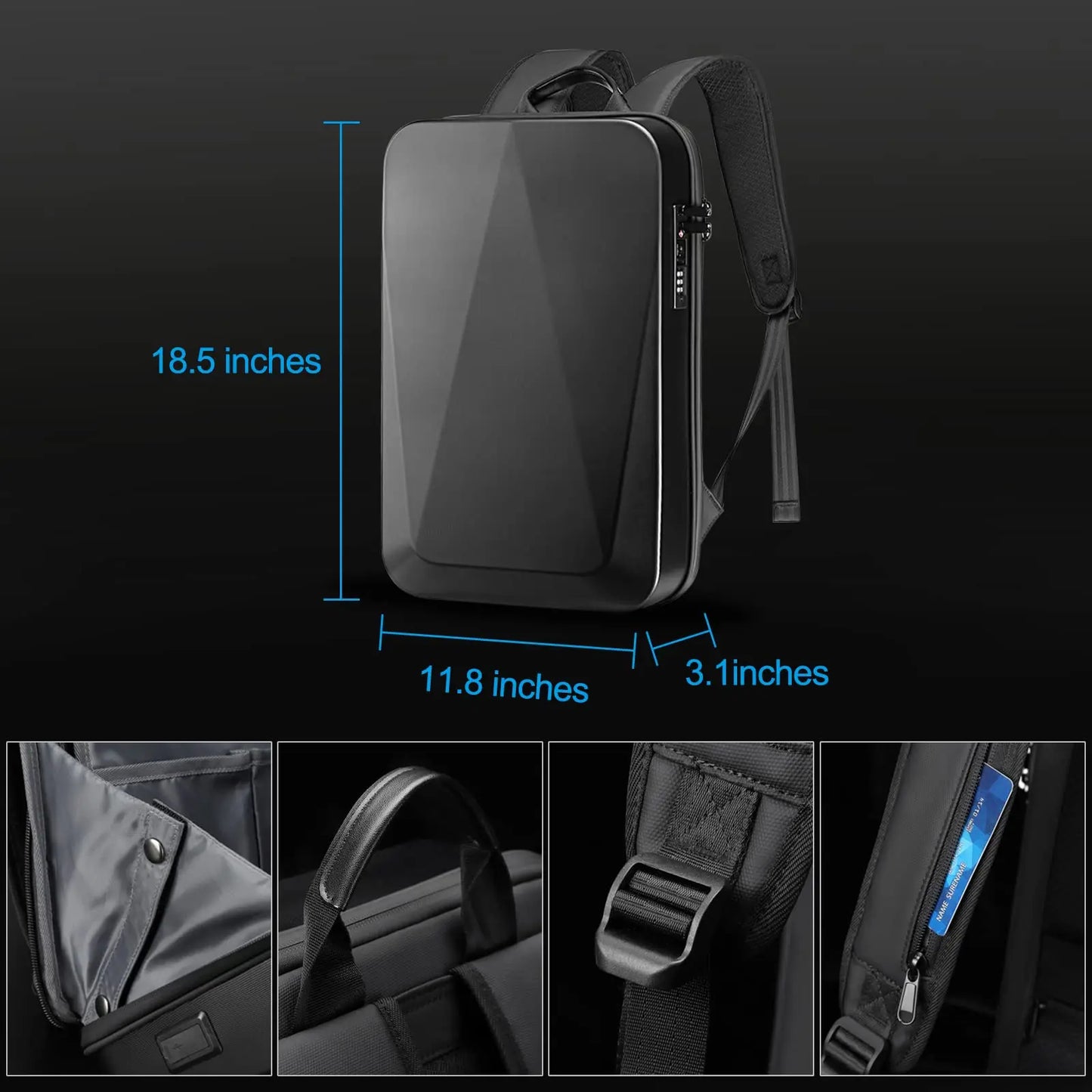 Men's 15.6" Laptop Hard Shell Backpack Waterproof Anti-theft