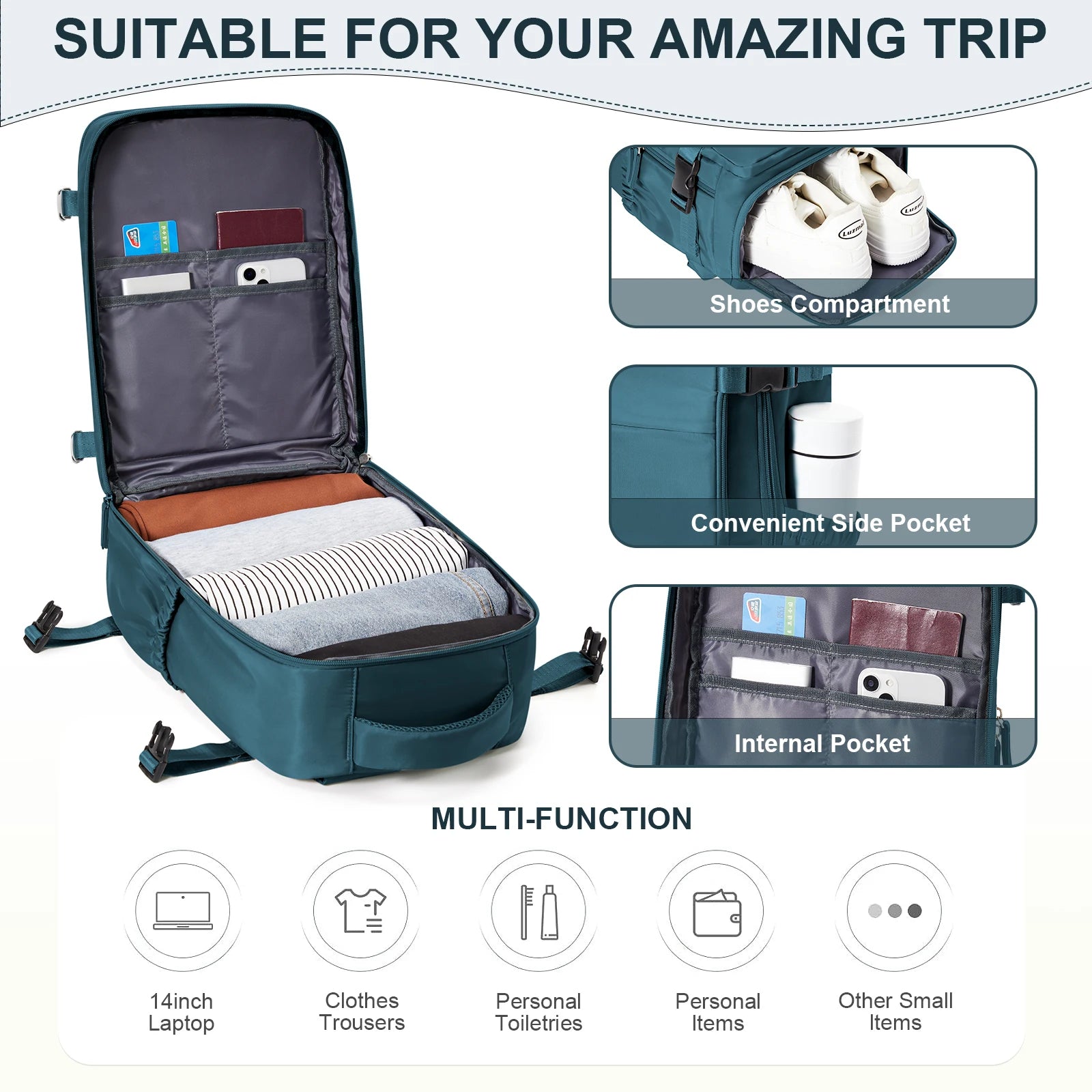 Women Men Hand Luggage Backpack Business Laptop Bag College Travel
