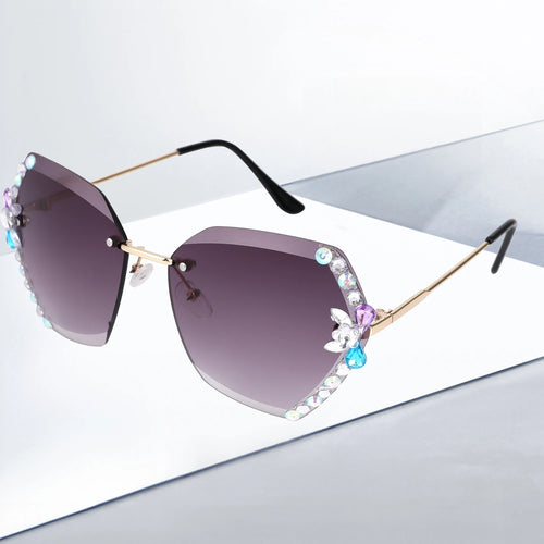 Rimless Diamond Sunglasses Women Men Fashion Polygon Oversized