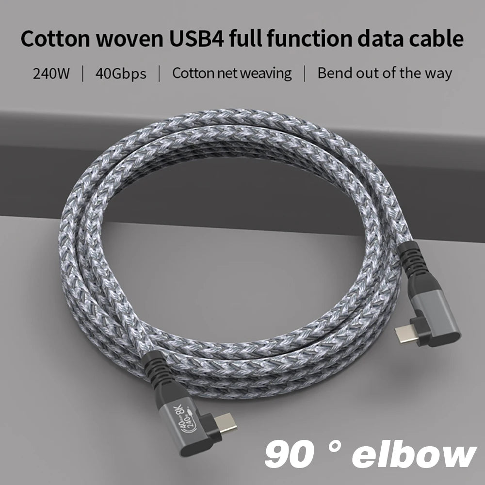 Thunderbolt USB 4 90 degree Angle Cable 40Gbps USB4 Elbow Type C