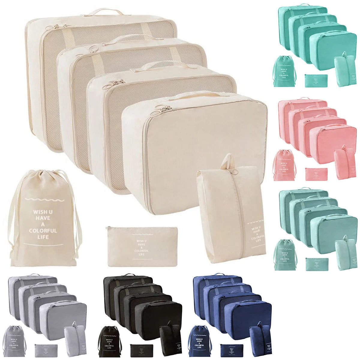 7 Pcs Set Travel Organizer Storage Bags Suitcase Packing Cubes Set