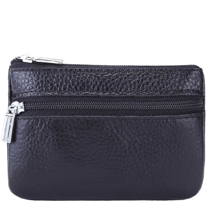 Leather 2 Zipper Coin Purse Wallet With Card Slots, Coin Organizer,