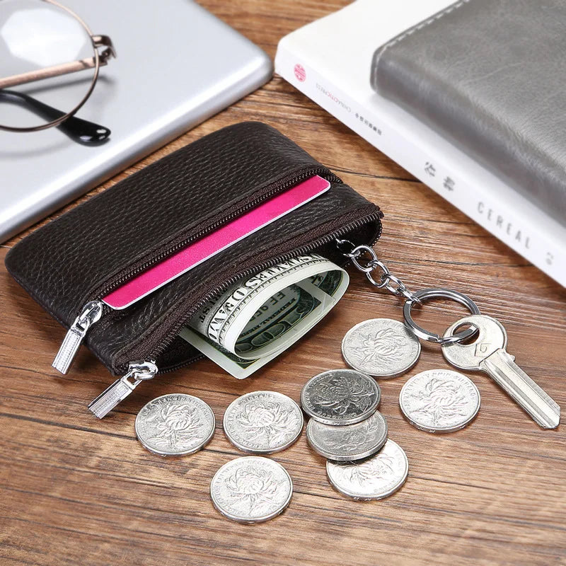 Leather 2 Zipper Coin Purse Wallet With Card Slots, Coin Organizer,