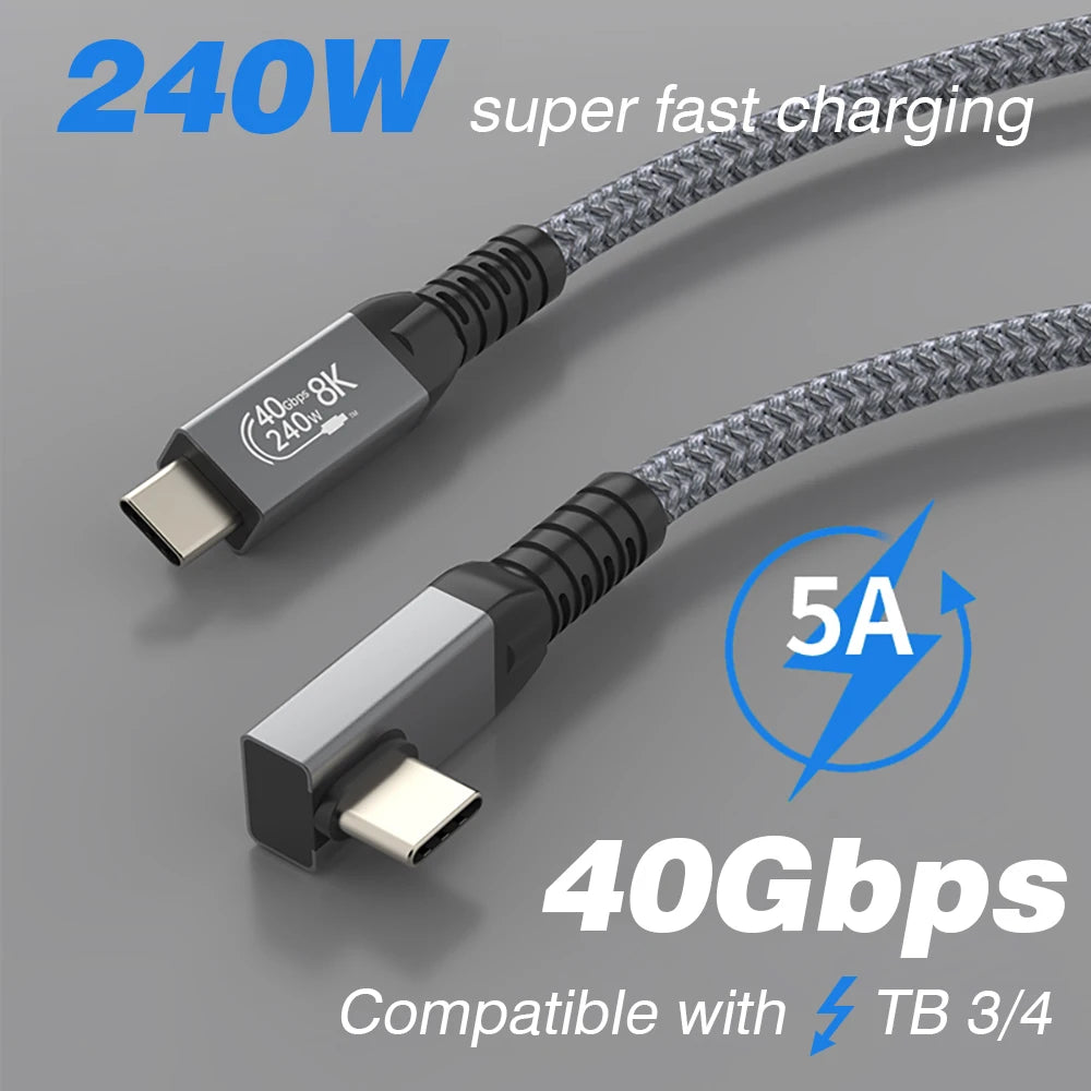 Thunderbolt USB 4 90 degree Angle Cable 40Gbps USB4 Elbow Type C