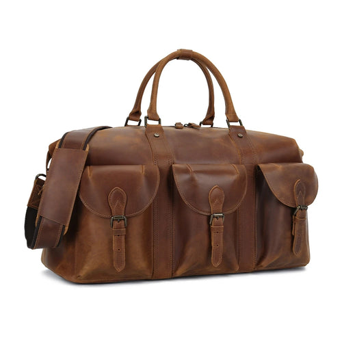 Luxury Travel Duffle Men Women Crazy Horse Leather 15.6 Laptop Handbag