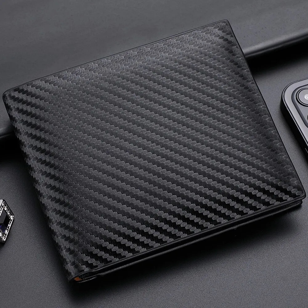 New Carbon Fiber Short Wallet Men's Card Bag Integrated Zipper Change
