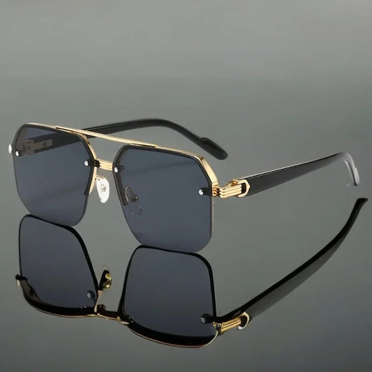 Half Frame Sunglasses Men Women Brand Designer Square Flat Lens Retro
