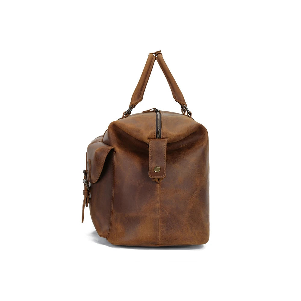 Luxury Travel Duffle Men Women Crazy Horse Leather 15.6 Laptop Handbag