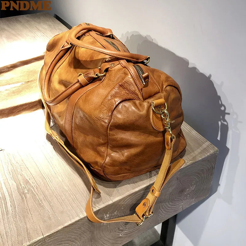 Vintage luxury natural genuine leather men's large-capacity travel bag