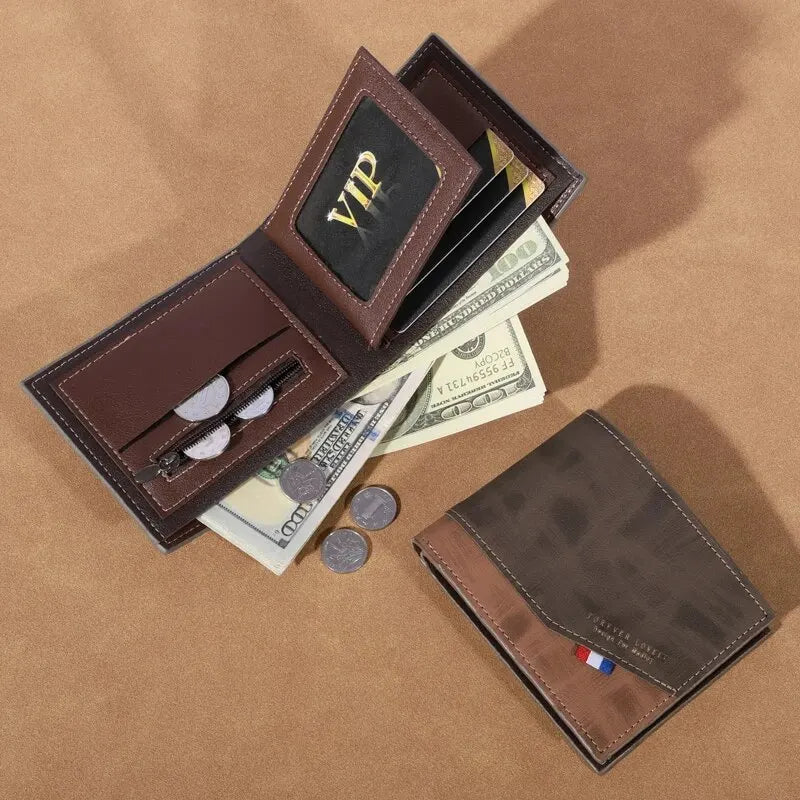 Men's High-capacity Leather Wallet, Small Multi Slot Photo Wallet for