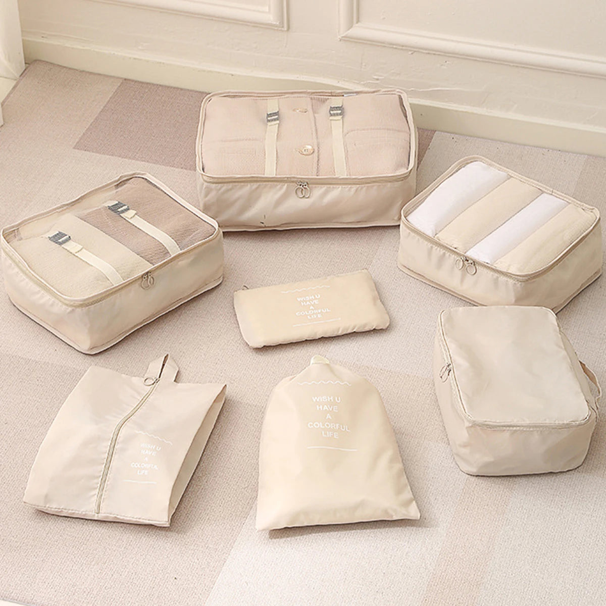 7 Pcs Set Travel Organizer Storage Bags Suitcase Packing Cubes Set