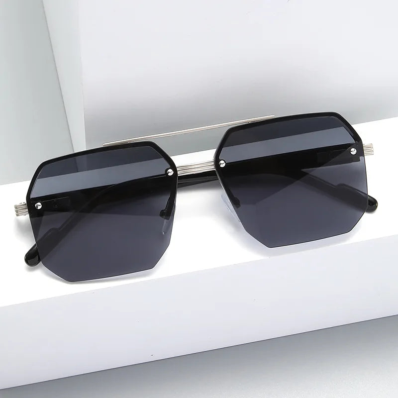 Half Frame Sunglasses Men Women Brand Designer Square Flat Lens Retro