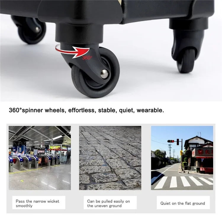 Luxury Black Pure Genuine Leather Travel Retro Rolling Luggage