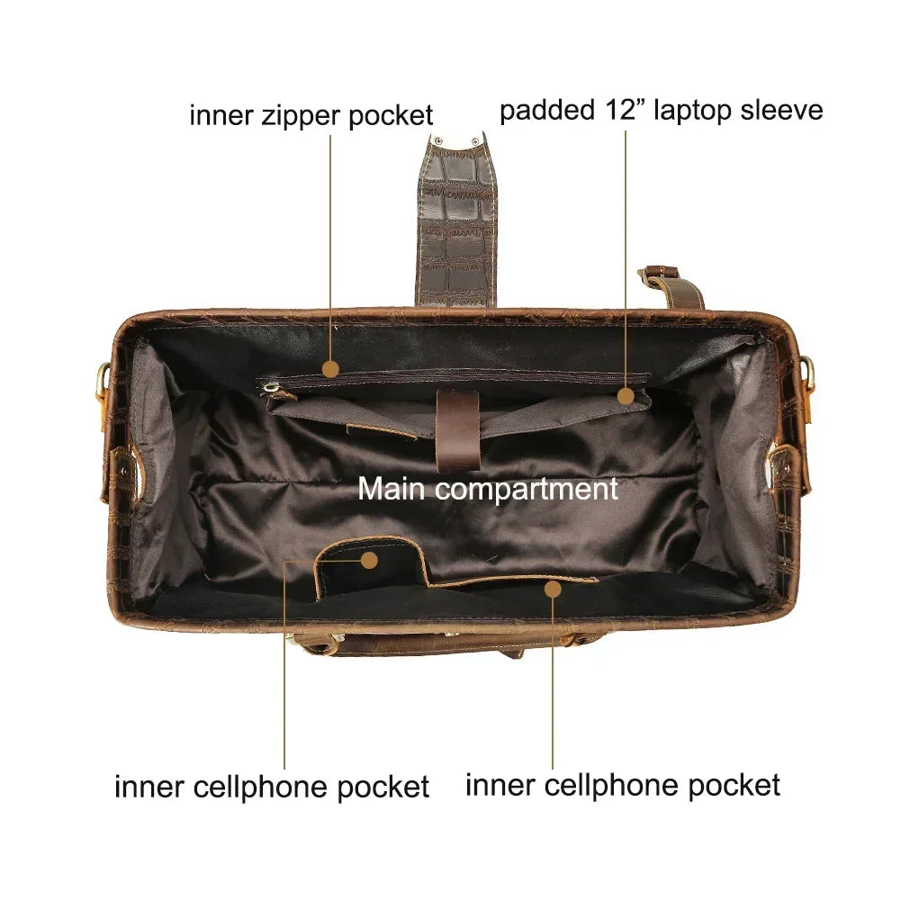 Hot Sale Luxury Design Brown Genuine Leather Bag Mens Crocodile