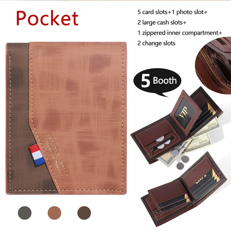 Men's High-capacity Leather Wallet, Small Multi Slot Photo Wallet for