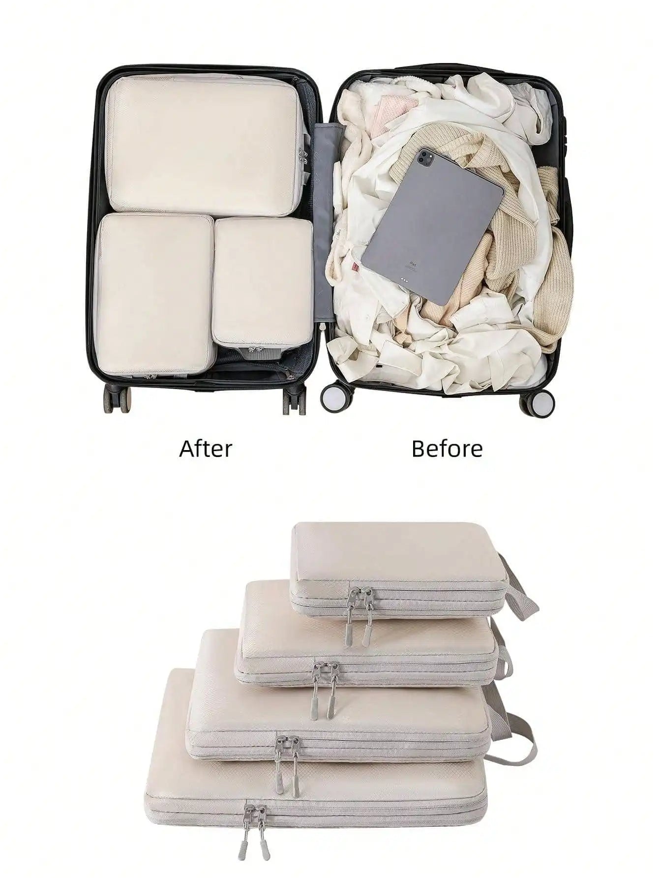 4 pcs/set Compressible Packing Travel Storage Bag Cubes Waterproof