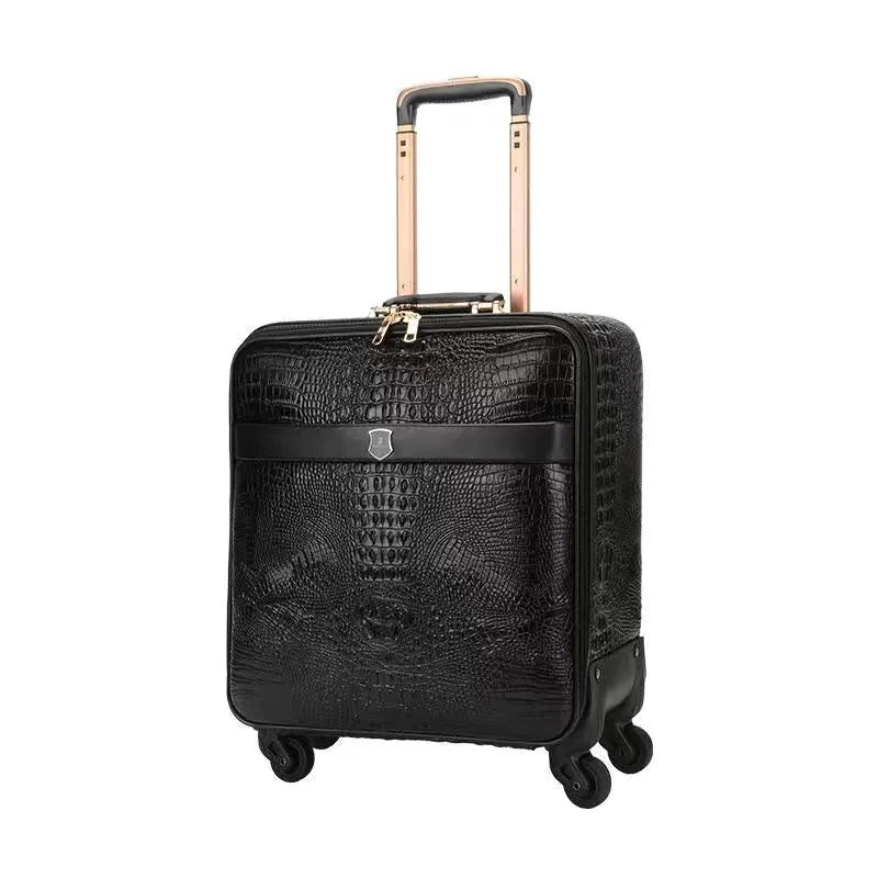 Genuine leather crocodile pattern trolley luggage universal wheel