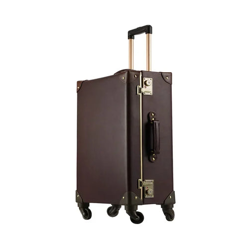 Luxury Black Pure Genuine Leather Travel Retro Rolling Luggage