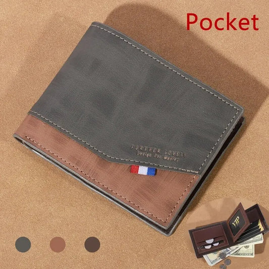 Men's High-capacity Leather Wallet, Small Multi Slot Photo Wallet for