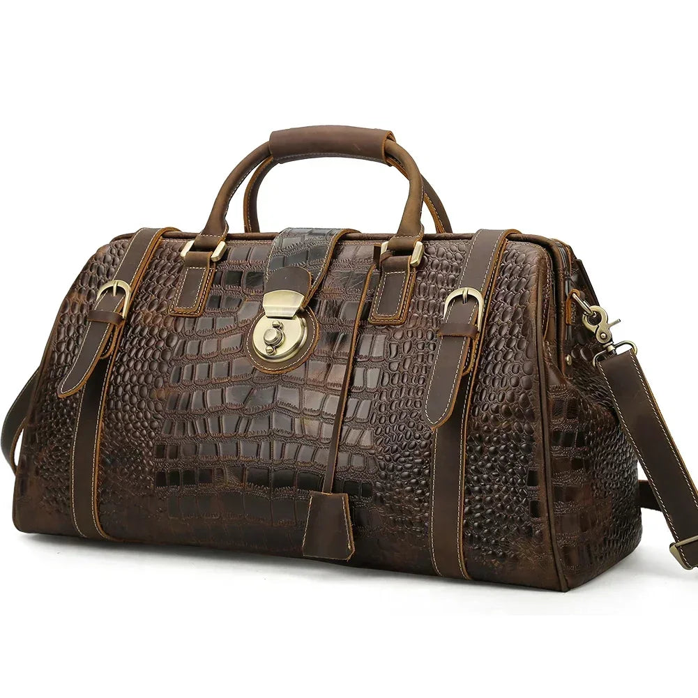 Hot Sale Luxury Design Brown Genuine Leather Bag Mens Crocodile
