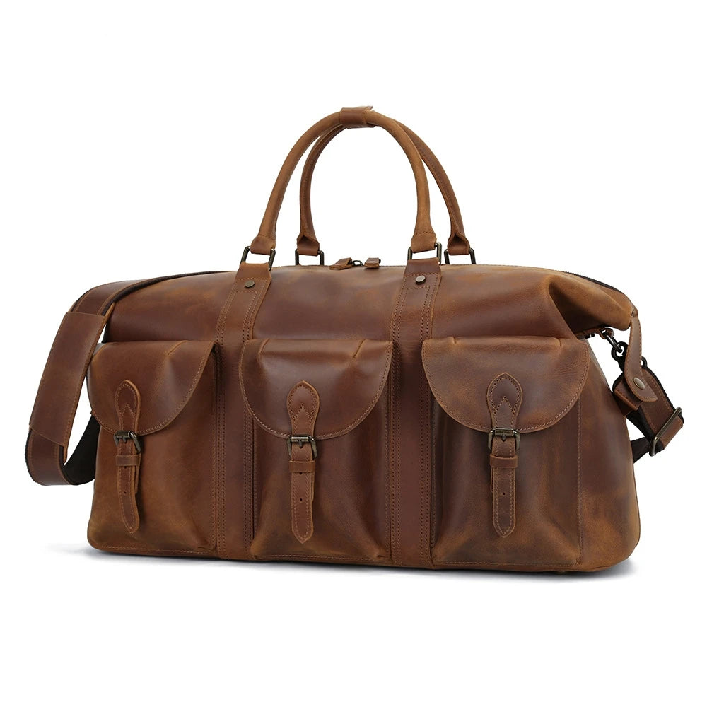 Luxury Travel Duffle Men Women Crazy Horse Leather 15.6 Laptop Handbag