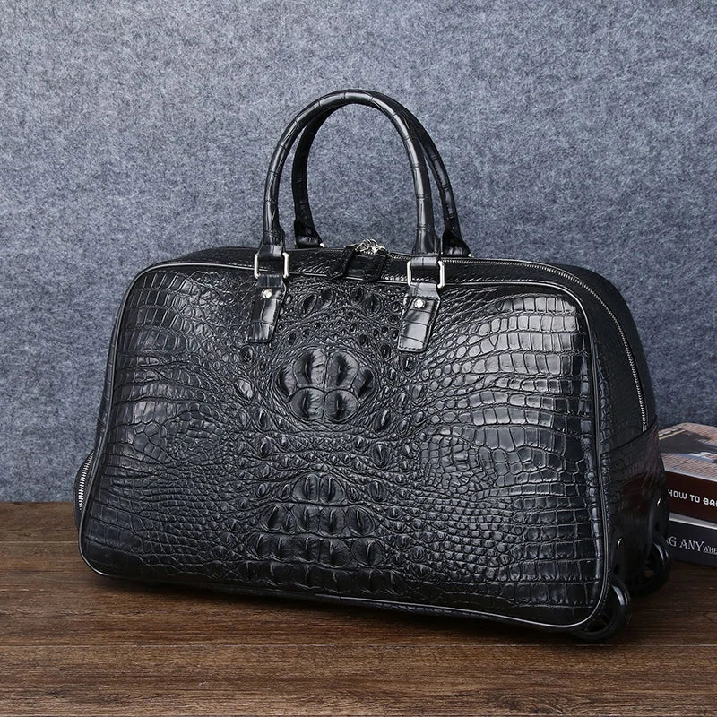 Genuine leather Men's Travel Bag, Business Trolley luxury Handbag,
