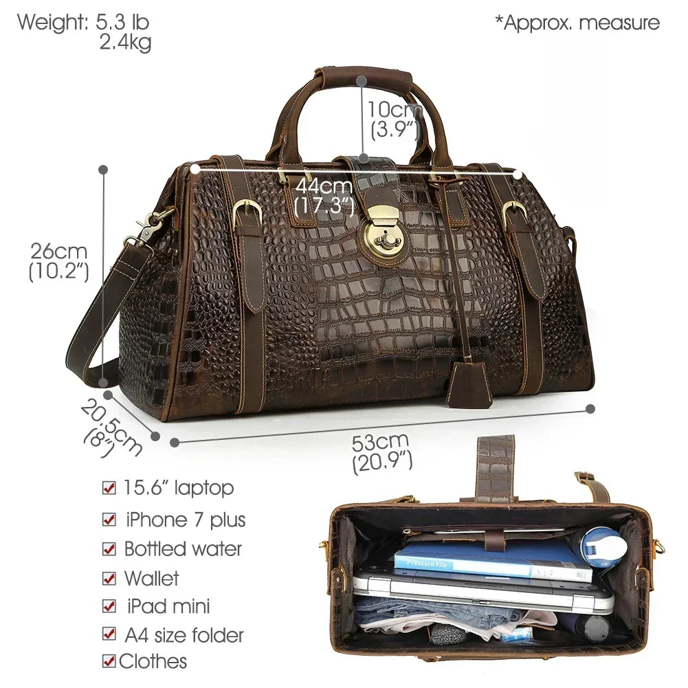Hot Sale Luxury Design Brown Genuine Leather Bag Mens Crocodile