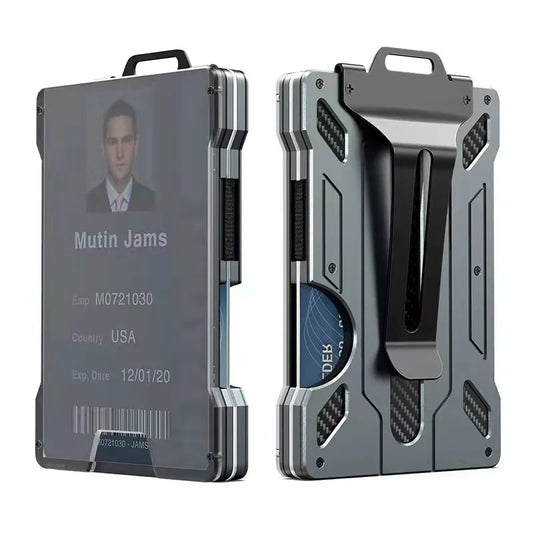 Minimalist Wallet for Men- Slim Aluminum Metal Money Clip with Clear