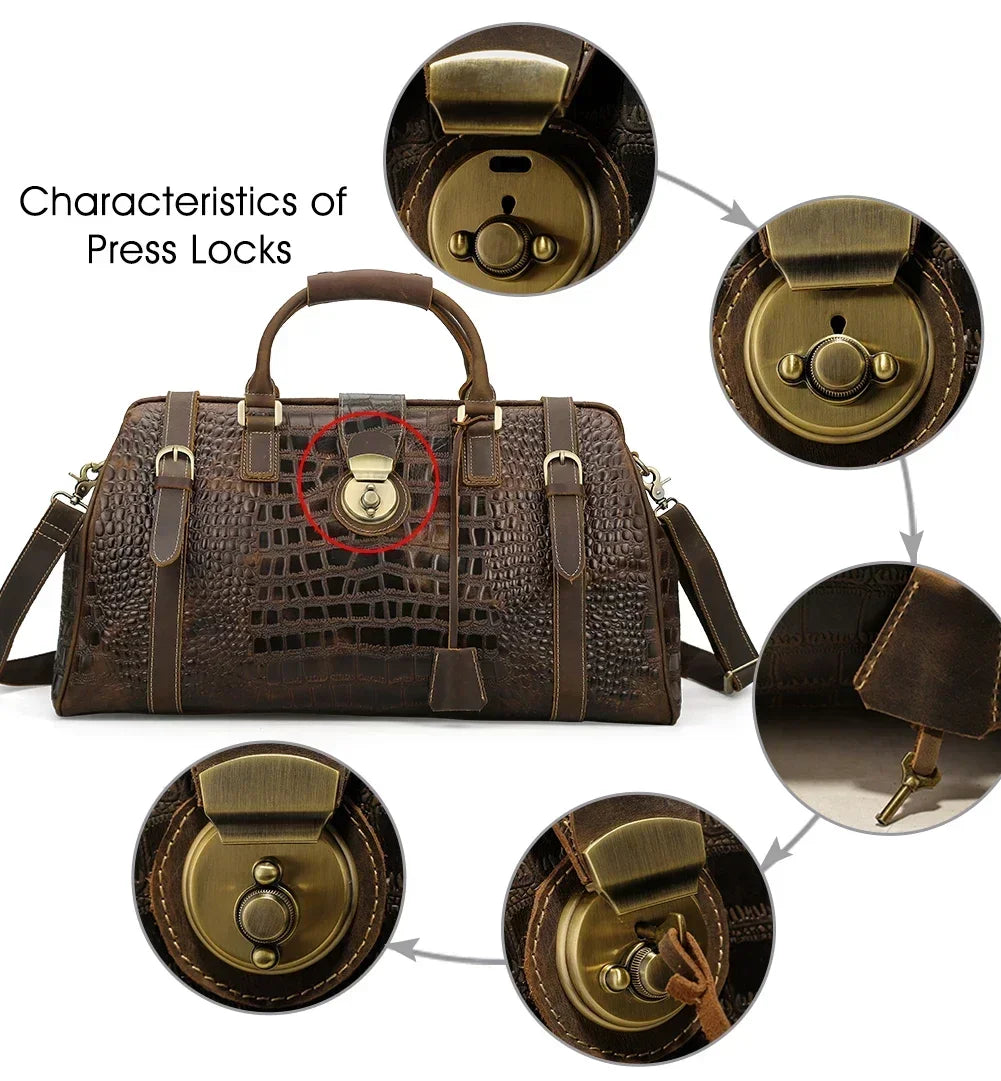 Hot Sale Luxury Design Brown Genuine Leather Bag Mens Crocodile