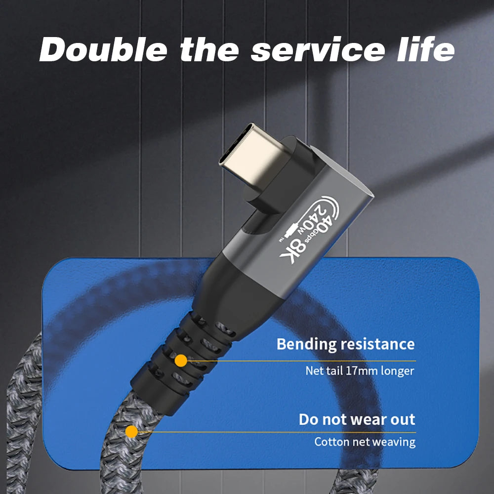 Thunderbolt USB 4 90 degree Angle Cable 40Gbps USB4 Elbow Type C