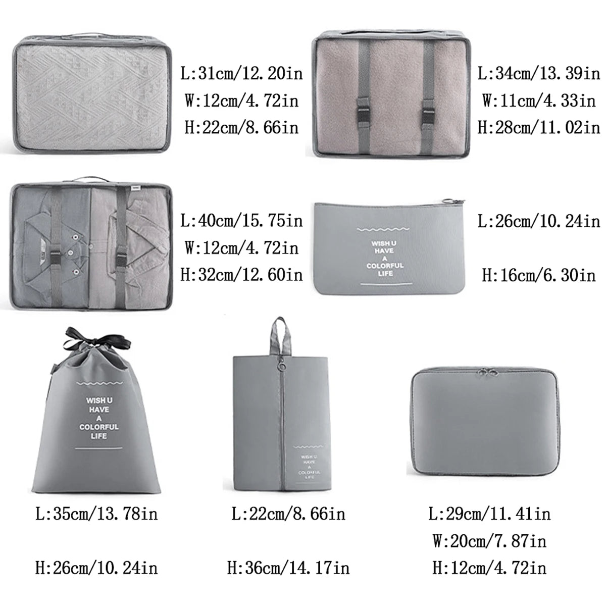 7 Pcs Set Travel Organizer Storage Bags Suitcase Packing Cubes Set
