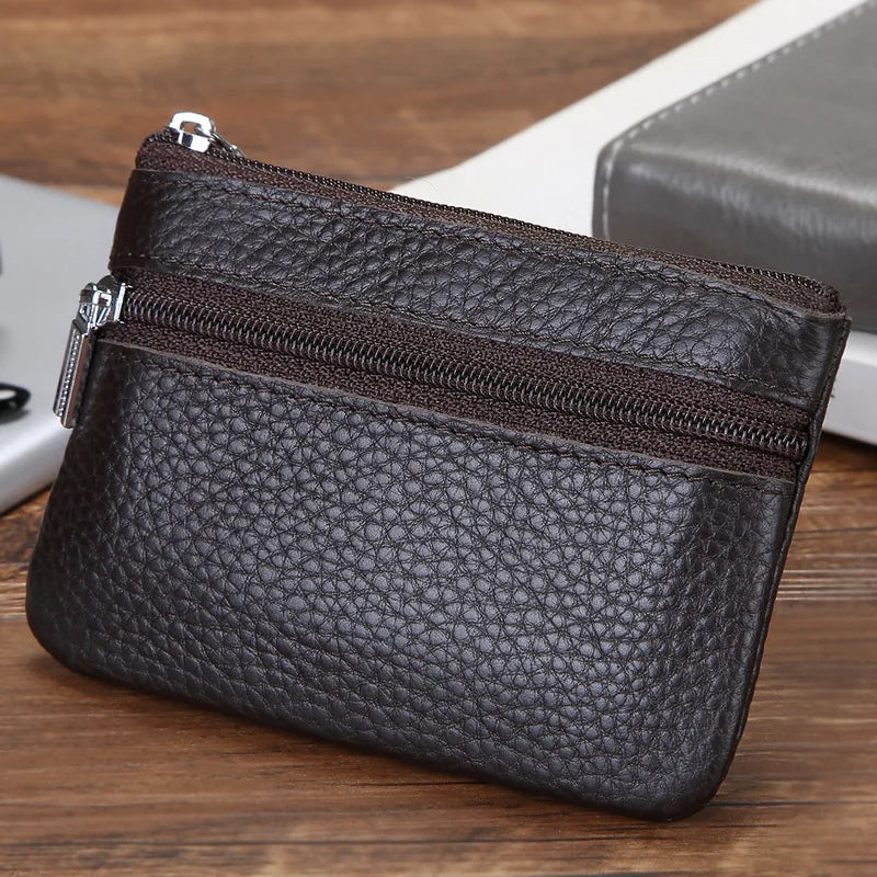 Leather 2 Zipper Coin Purse Wallet With Card Slots, Coin Organizer,