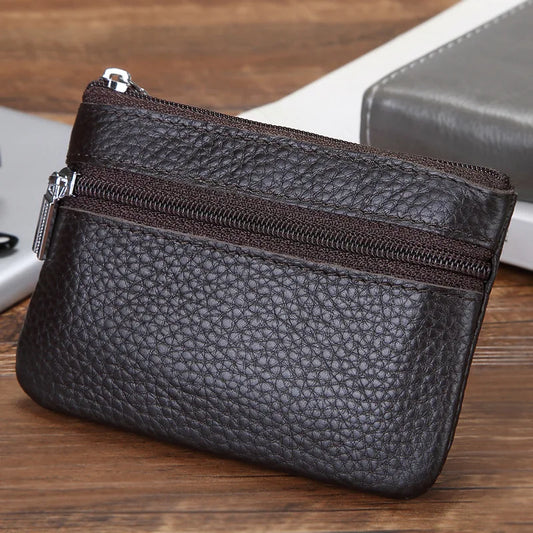 Leather 2 Zipper Coin Purse Wallet With Card Slots, Coin Organizer,