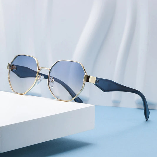 Trendy Polygonal Women's Sunglasses Men Fashion Metal Frame Driving