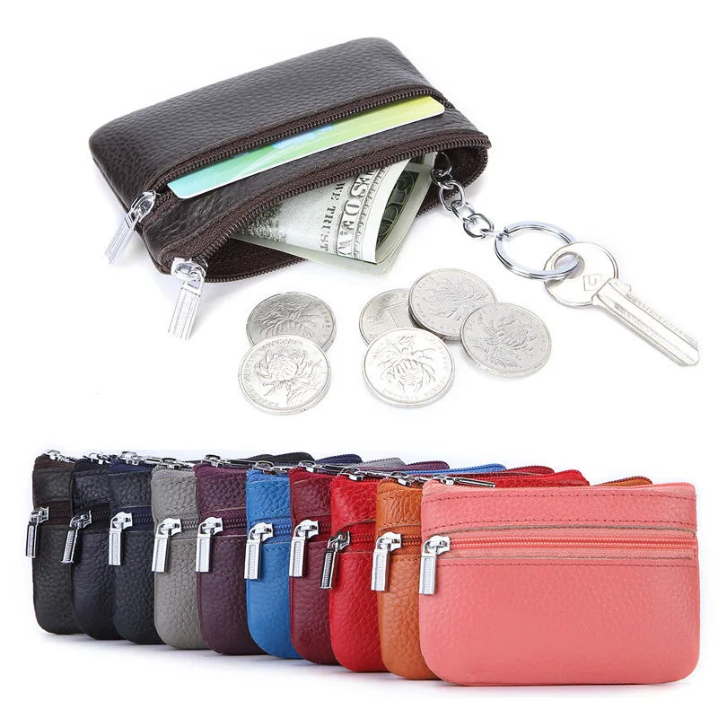 Leather 2 Zipper Coin Purse Wallet With Card Slots, Coin Organizer,