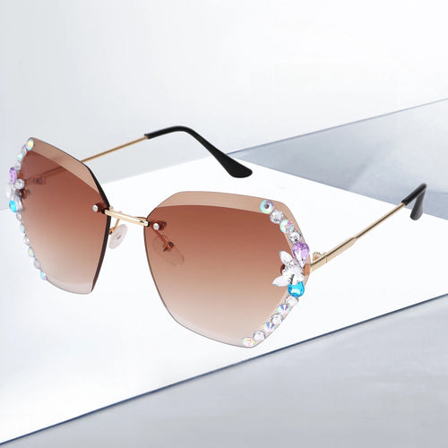 Rimless Diamond Sunglasses Women Men Fashion Polygon Oversized