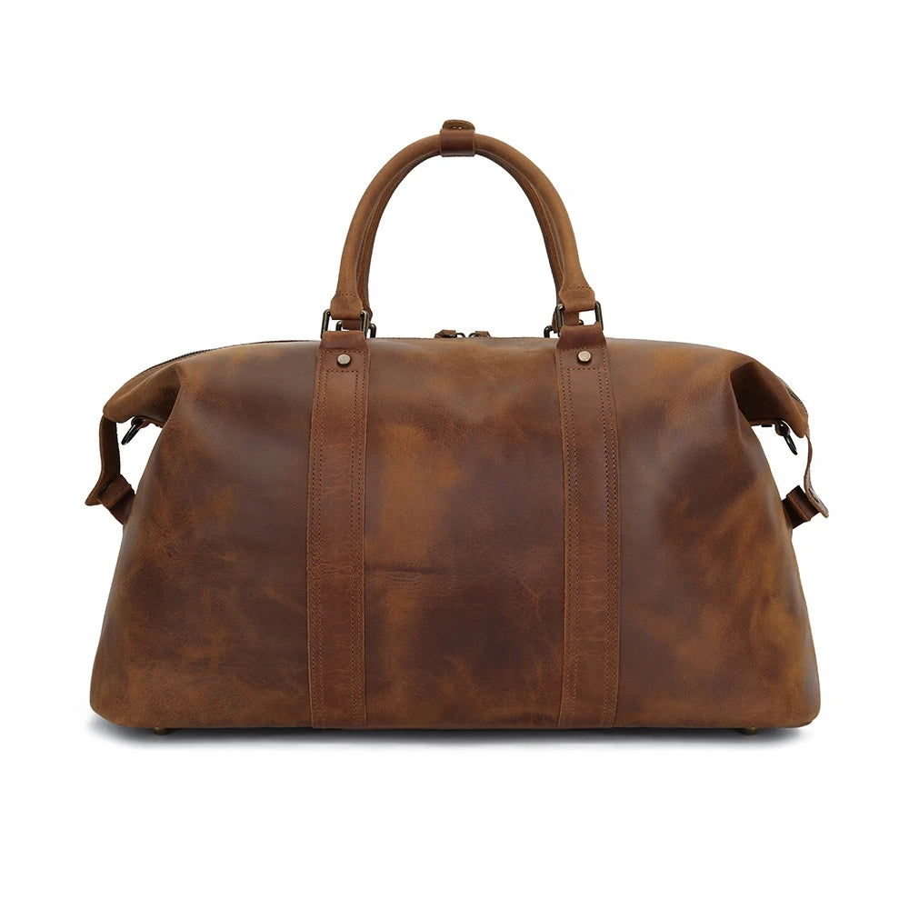 Luxury Travel Duffle Men Women Crazy Horse Leather 15.6 Laptop Handbag