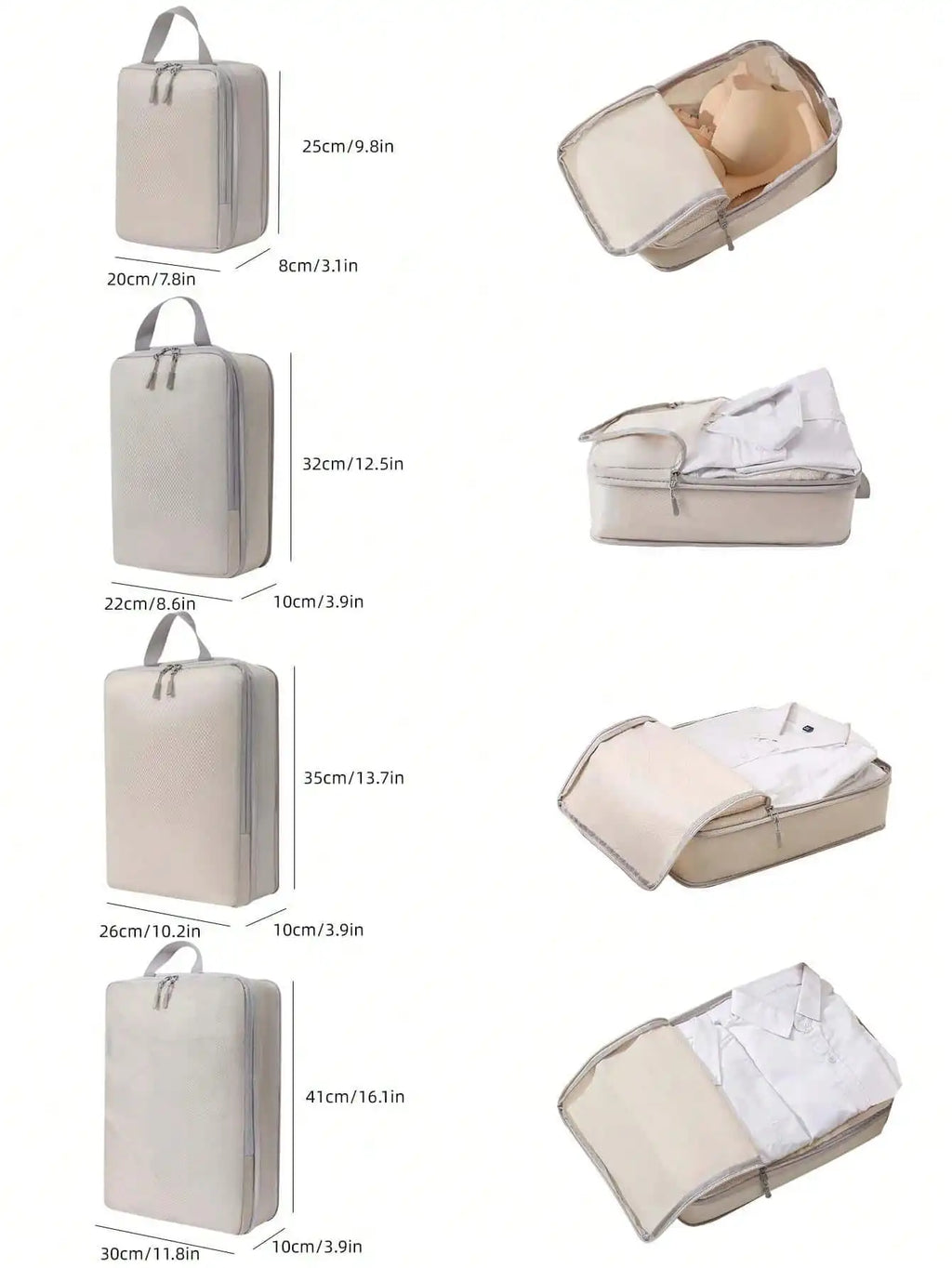 4 pcs/set Compressible Packing Travel Storage Bag Cubes Waterproof