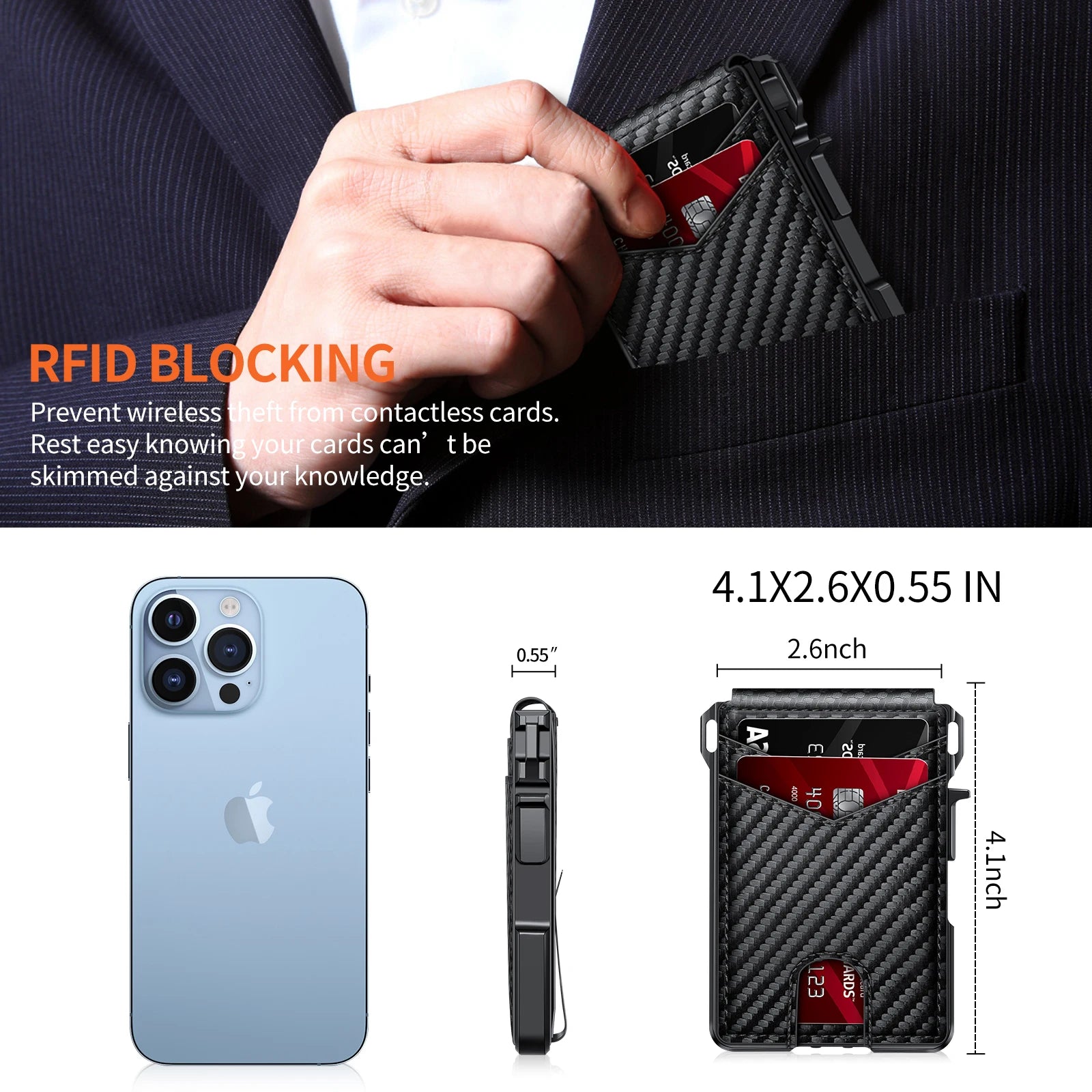 Mens Wallet Tactical Bifold Wallets for Men Metal RFID Blocking