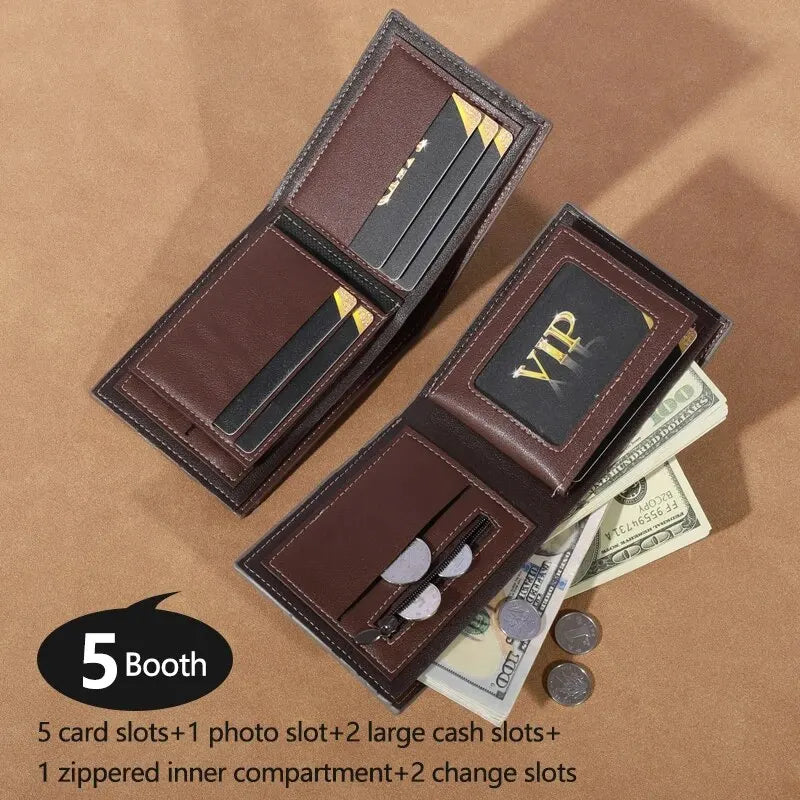 Men's High-capacity Leather Wallet, Small Multi Slot Photo Wallet for