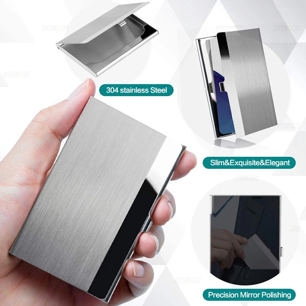Metal Business Card Holder - Slim Pocket Business Card Case for Men &