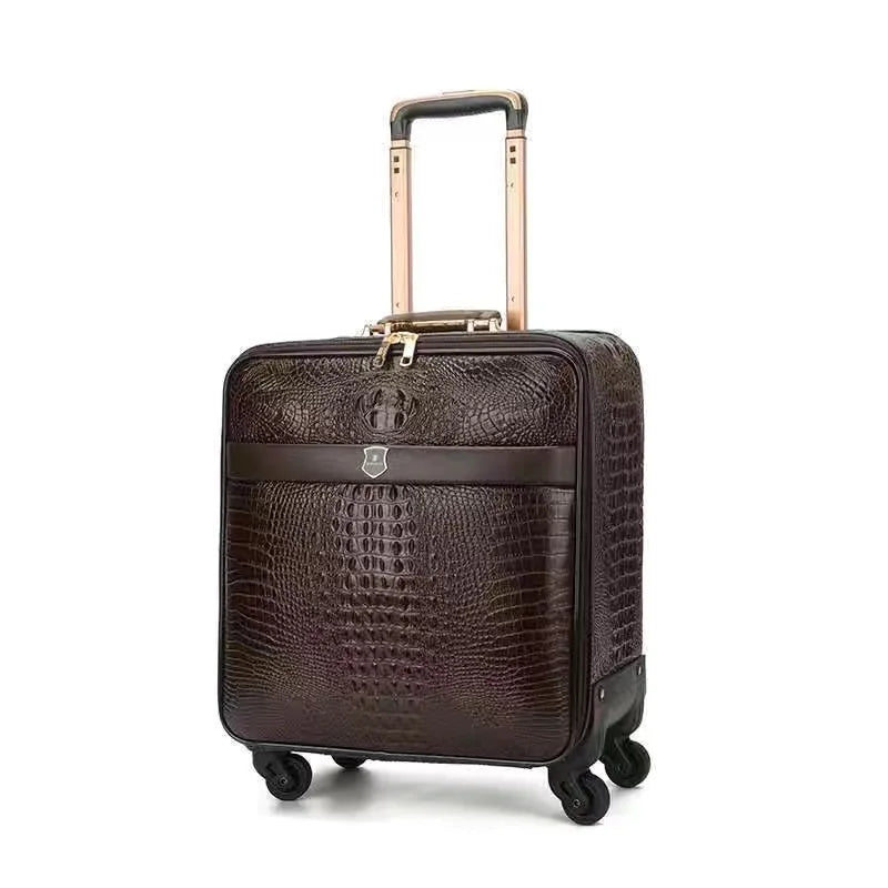 Genuine leather crocodile pattern trolley luggage universal wheel