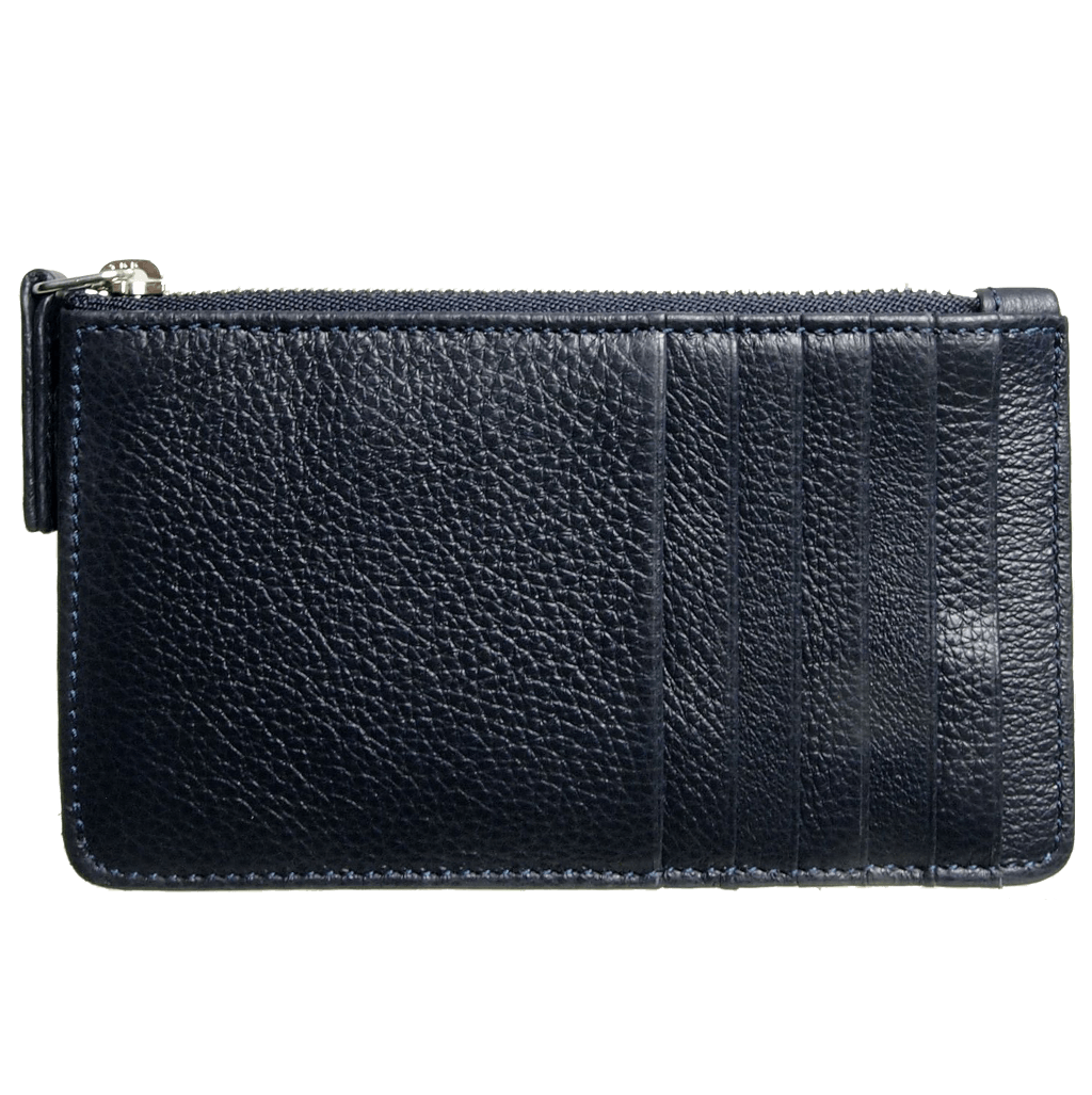 5 Credit Card Pebbled Leather Card Wallet With Zip Blue