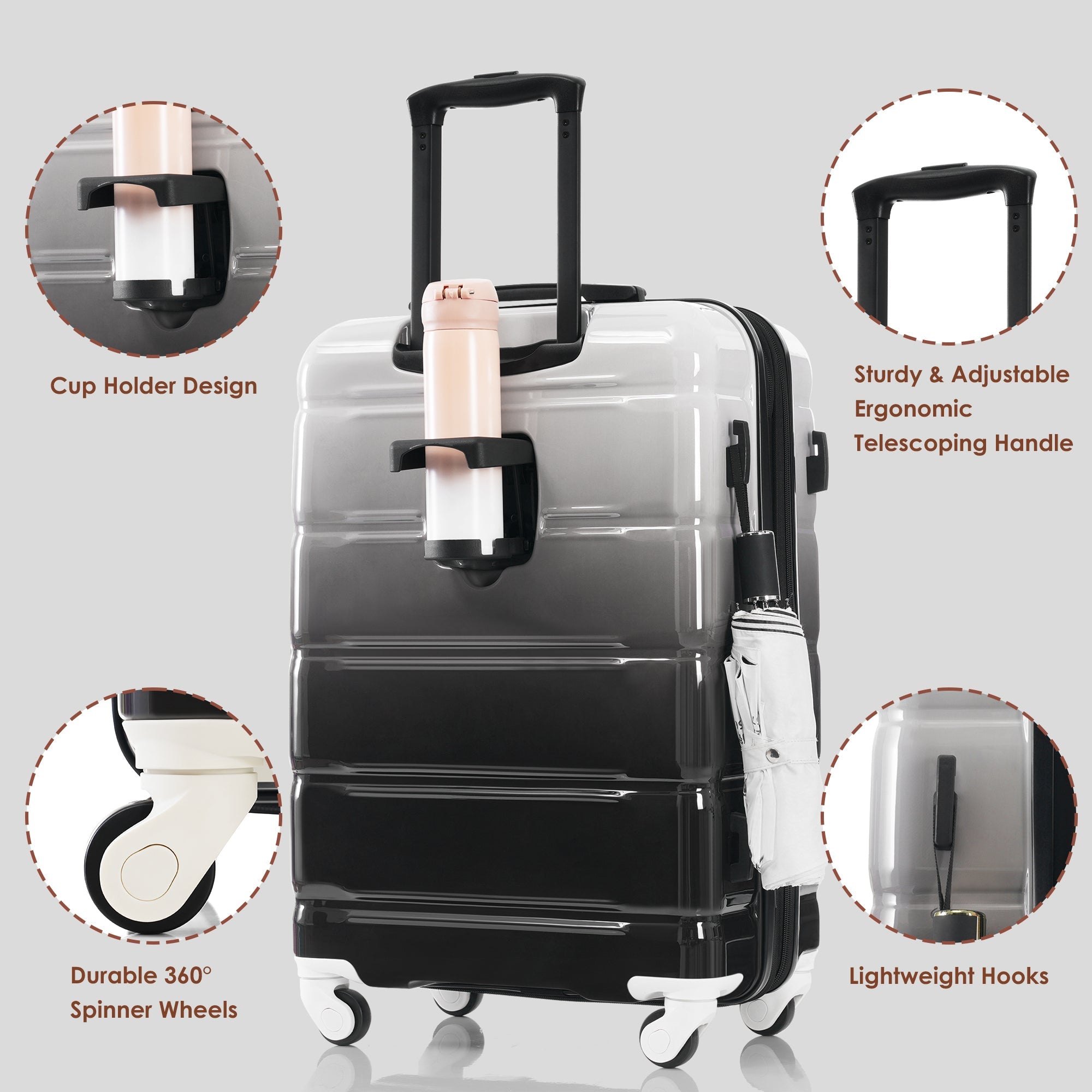 Luggage Set of 3, 20-inch with USB Port, Airline Certified Carry-on