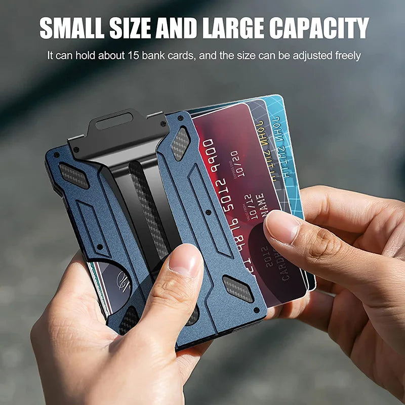 Carbon Fiber Metal Wallet Men Slim Aluminum ID Card Holder RFID Blocking Money Cash Clip Clear Window ID Badge Holder Minimalist