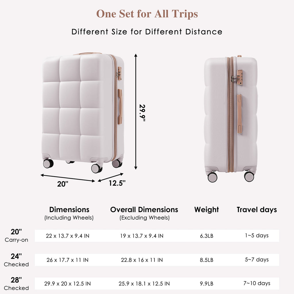 Luggage Sets 4 Piece, 20-inch with USB Port, Expandable ABS Durable