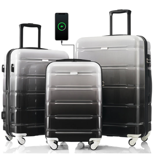 Luggage Set of 3, 20-inch with USB Port, Airline Certified Carry-on