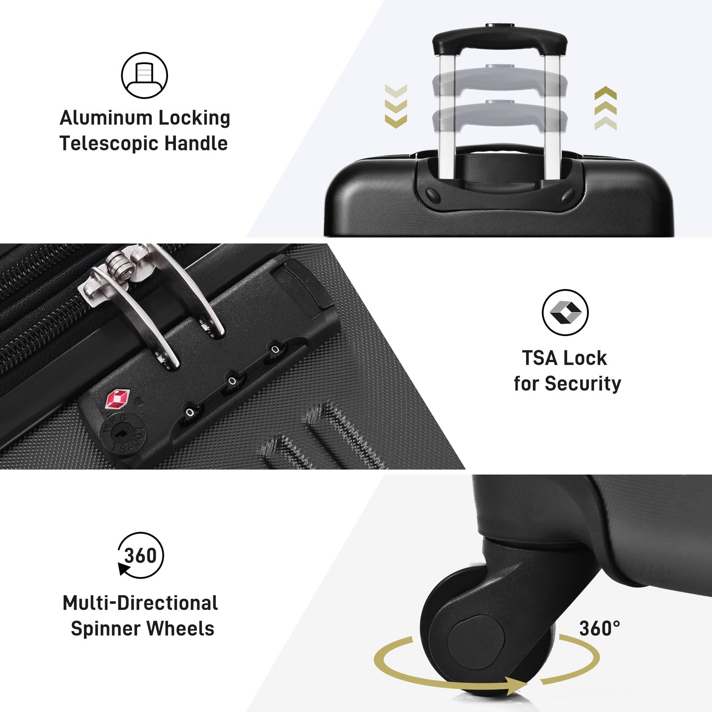 3 Piece Luggage Set Hardside Spinner Suitcase with TSA Lock 20' 24'