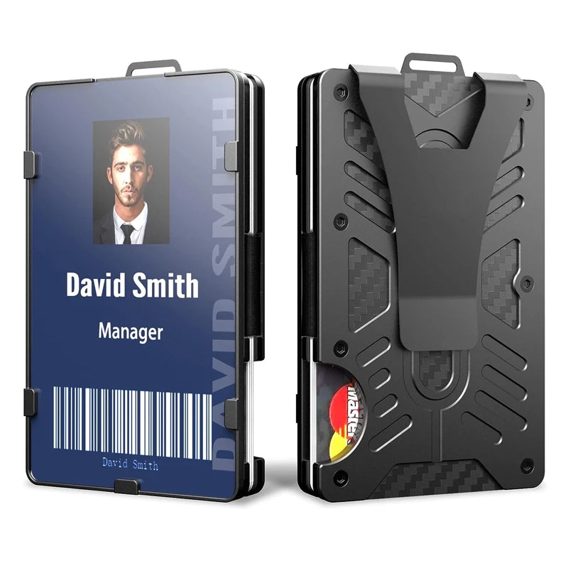 Minimalist Metal Wallet Men Slim Aluminum ID Card Holder Protector RFID Blocking Money Cash Clip Clear Window ID Badge Holder